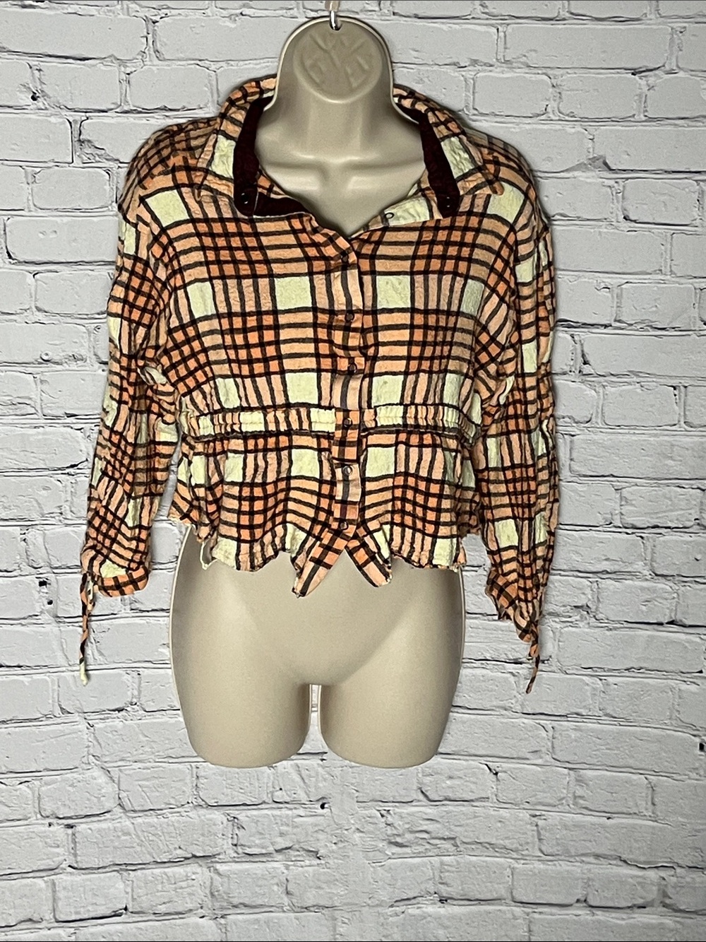 We The Free Orange Cream Plaid Button-Down Shirt